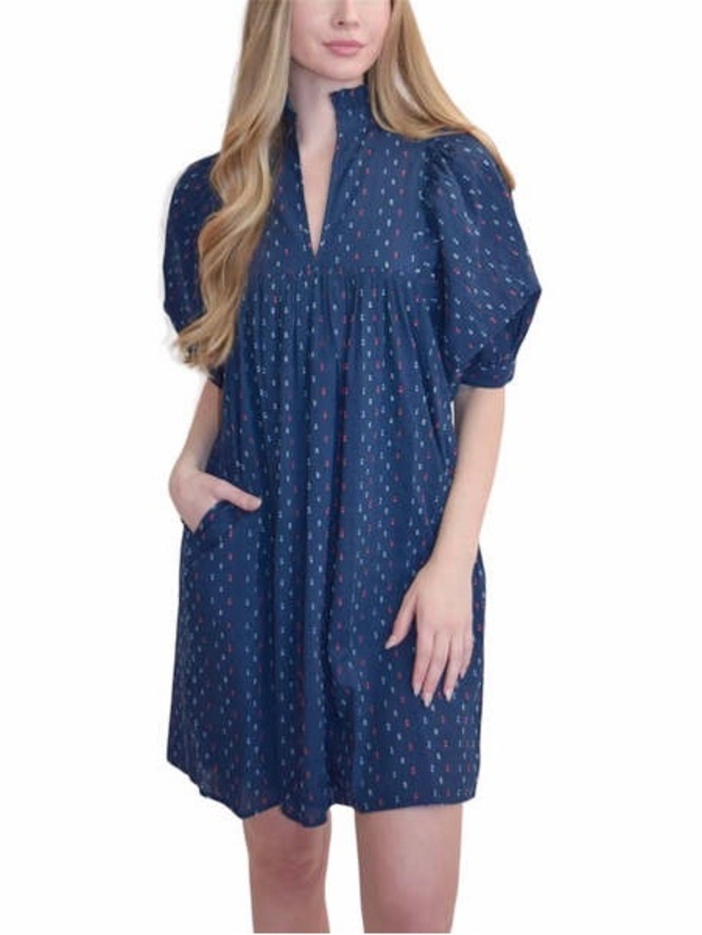 Never A Wallflower Navy Swiss Dot High Neck Dress Size XS